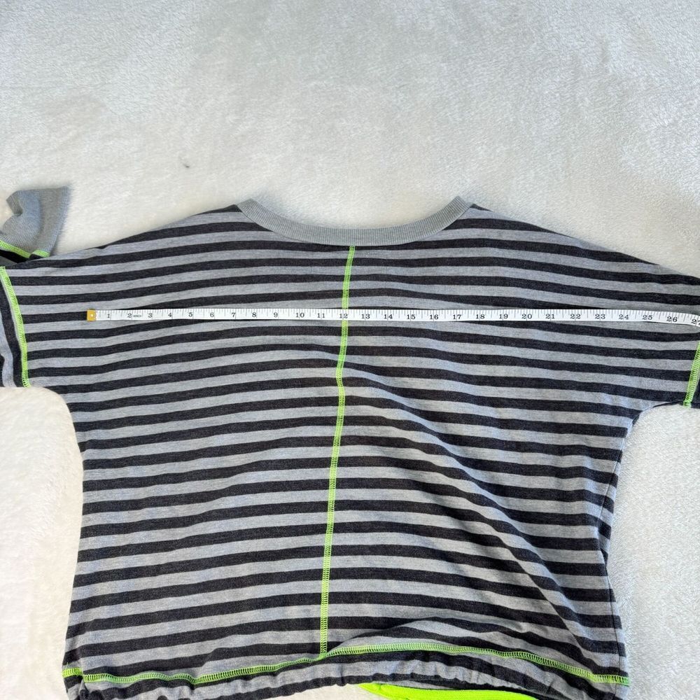 One Step Up Sweater Womens L Gray Black Striped Lime Green Drawstring Y2K - Picture 9 of 11
